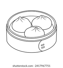 Dimsum Chinese Food Vector Cartoon Illustration BW