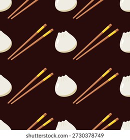 Dimsum y palillo sin patrón. Ilustración vectorial de comida asiática. Puede ser utilizado para el Fondo de pantalla, el papel que envuelve y la decoración de la cocina
