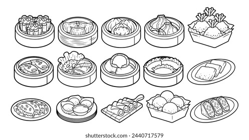 Dimsum food element vector outline sketch illustration