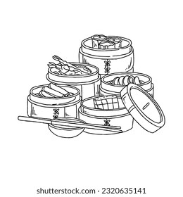 conjunto vectorial de ilustraciones de doodle dibujadas a mano de dimsum