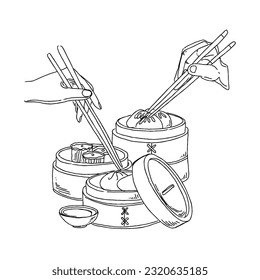 dimsum hand drawn doodle illustrations vector set