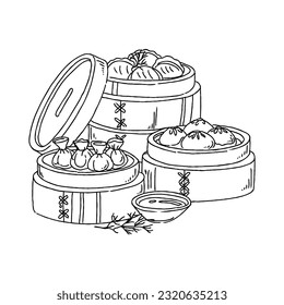 dimsum hand drawn doodle illustrations vector set