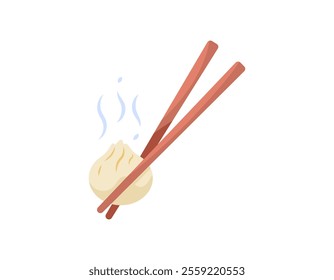 dimsum illustration with chopsticks. eating dimsum using chopsticks. food. flat style design. elements