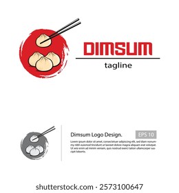 Dimsum logo template with a dimsum, chopstick, and with a oriental circle style.