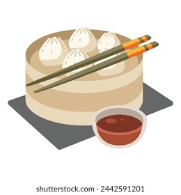 Dimsum siomay dumplings vector illustration, asian food clipart
