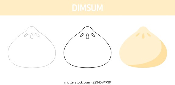 Dimsum tracing and coloring worksheet for kids