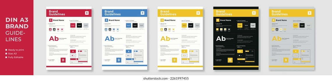 DIN A3 Brand Guideline Template Design, Brand Guideline Layout Set, Minimalist Brand Guidelines, Brand identity Template.