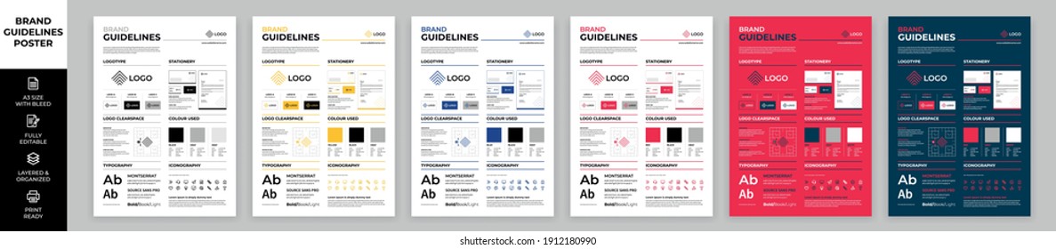 DIN A3 Brand Guidelines Poster Layout Set, Brand Manual Templates, Simple style and modern layout Brand Identity, Brand Guidelines