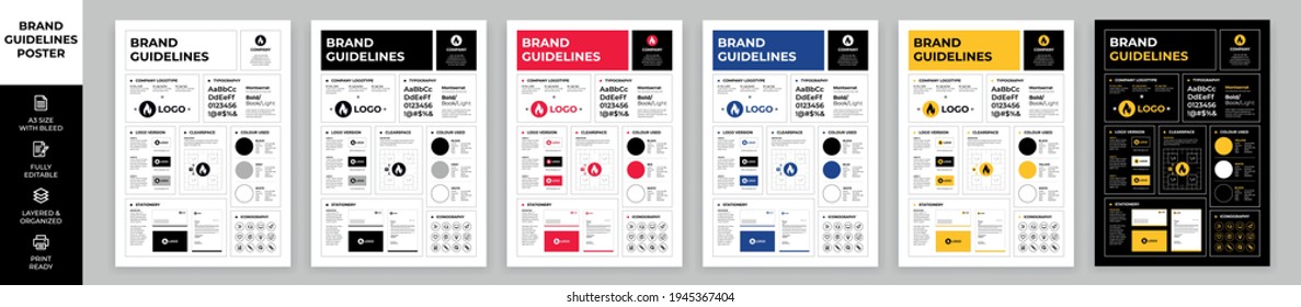 DIN A3 Brand Guidelines Poster Layout Set, Brand Manual Templates, Simple style and modern layout Brand Identity, Brand Guidelines