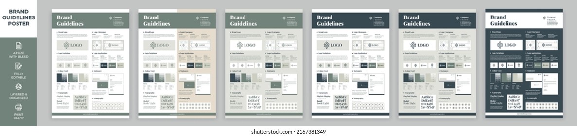 DIN A3 Brand Guidelines Poster Layout Set, Brand Manual Templates, Simple style and modern layout Brand Identity, Brand Guidelines