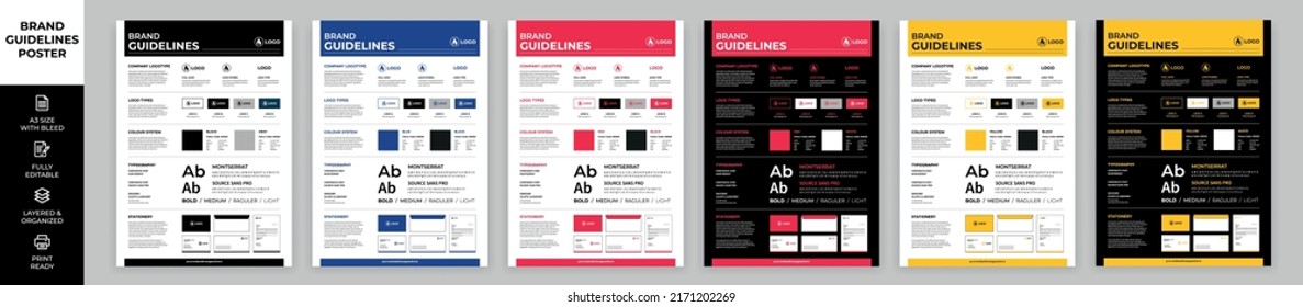 DIN A3 Brand Guidelines Poster Layout Set, Brand Manual Templates, Simple style and modern layout Brand Identity, Brand Guidelines