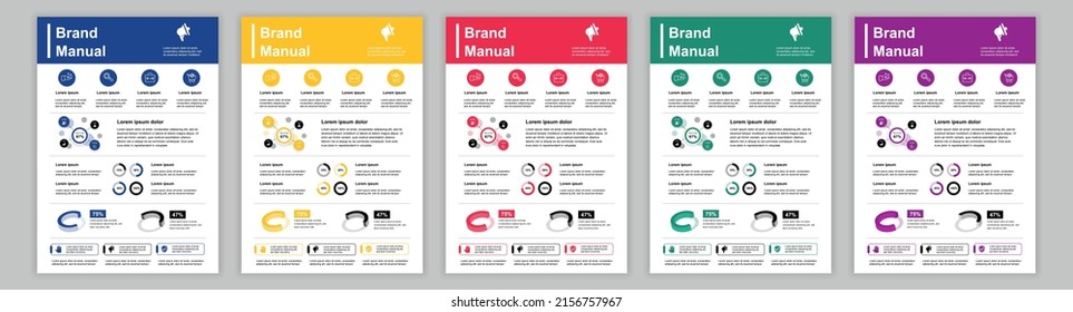 DIN A3 Business Brand Manual Templates Set. Company Identity Brochure Page With Infographic With Charts, Graphs, Diagrams. Banner For Advertisement. Vector Layout Design For Poster, Cover, Brochure