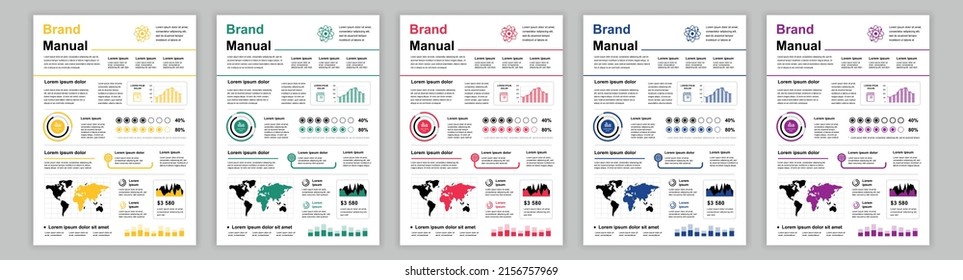 DIN A3 Business Brand Manual Templates Set. Company Identity Brochure Page With Science Infographic. Data Analysis, International Scientific Research. Vector Layout Design For Poster, Cover, Brochure