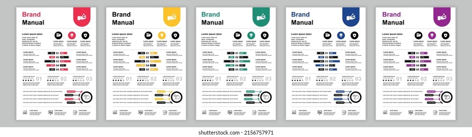 DIN A3 Business Brand Manual Templates Set. Company Identity Brochure Page With Infographic For Advertisement, Promotion, Business Communication. Vector Layout Design For Poster, Cover, Brochure