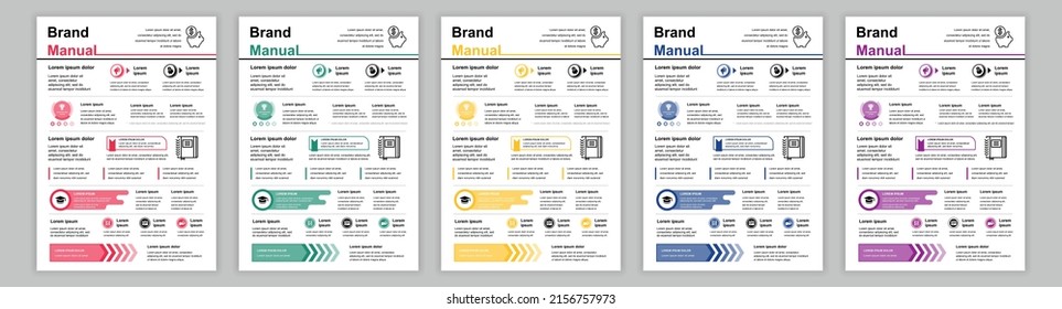 DIN A3 Business Brand Manual Templates Set. Company Identity Brochure Page With Infographic Financial Data. Marketing Research, And Commercial Offer. Vector Layout Design For Poster, Cover, Brochure