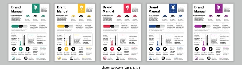 DIN A3 Business Brand Manual Templates Set. Company Identity Brochure Page. Banner With Infographic For Marketing Research And Financial Data Analysis. Vector Layout Design For Poster, Cover, Brochure