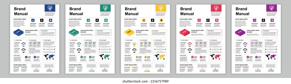 DIN A3 Business Brand Manual Templates Set. Company Identity Brochure Page With Infographic For Presentation. Marketing Analysis And Financial Growth. Vector Layout Design For Poster, Cover, Brochure