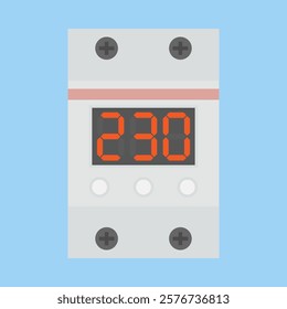 DIN rail adjustable under and over voltage relay. Flat style vector illustration