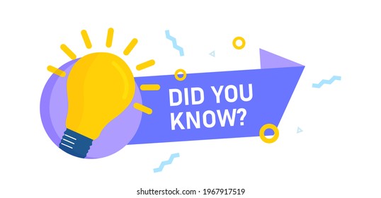 Din usted conoce Lable diseño bombilla y rayos en color púrpura. Concepto de sabio consejo o hechos divertidos para el aprendizaje y el tutorial de expertos