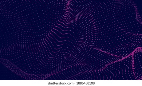 Dinamic Wave Of Dots. Abstract Background Element Illusion. 3D Futuristic Illustration.