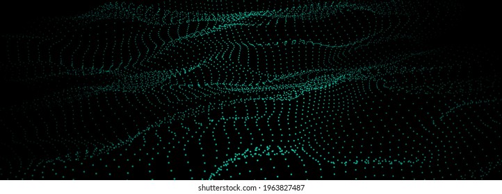 Dinamic wave of dots. Abstract background. 3D futuristic illustration.