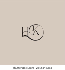 dinamyc curvy concepto inicial monograma logotipo de la boda letra elegante y estilo de lujo HK