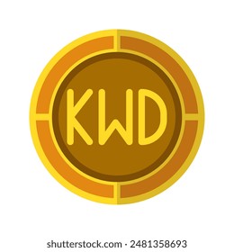 Dinar coin icon. Currency flat icons with golden color, kuwait kwd money symbol. Vector Illustrations.