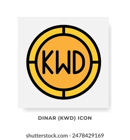 Dinar KWD Currency Icon. Kuwait Financial Symbol Flat Icons, in golden color Graphic Design. Vector Illustrations.