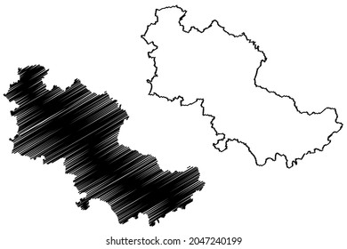 Dindori district (Madhya Pradesh State, Jabalpur division, Republic of India) map vector illustration, scribble sketch Ramgarh map