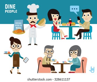 dine concept.people eating in restaurantisolated on white backgroundflat design illustration.