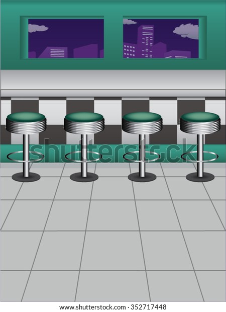 Diner Background Green Chairs Bar Windows Stock Vektorgrafik