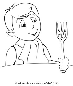 Diner Boy. B&W outline illustration