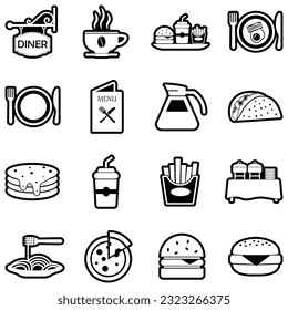 Diner Icons. Line With Fill Design. Vector Illustration.