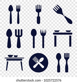 Diner icons. set of 9 editable filled diner icons such as fork and spoon, table with plates and pan