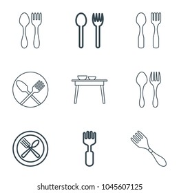 Diner icons. set of 9 editable outline diner icons such as fork and spoon