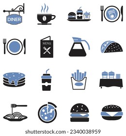 Diner-Symbole. Zwei Tone Flat Design. Vektorgrafik.