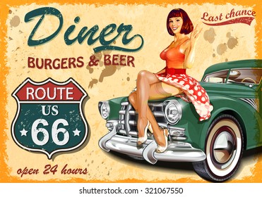 Diner  route 66 vintage poster
