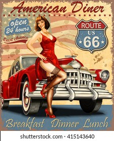 Diner Route 66 Vintage Poster