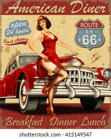 Diner Route 66 Vintage Poster