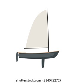 Dinghy with sail in flat style on a white background. Sailing boat illustration.