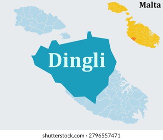 Dingli Malta Map .
 Mary Magdalene Chapel Vector Outline.