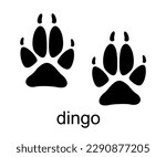 Dingo dog footprint. Dingo stamp. Foot print track icons vector set. Black and white. Isolated vector illustration. Black ink hand drawn logo emblem. Animal footprints 