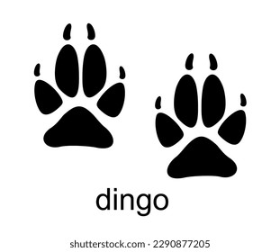 Dingo dog footprint. Dingo stamp. Foot print track icons vector set. Black and white. Isolated vector illustration. Black ink hand drawn logo emblem. Animal footprints 