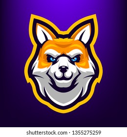 Dingo Head Mascot Logo for Sport and Esport isolated on dark Blue background