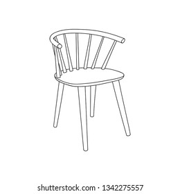 Dining Chair Furniture, Simple Outline Illustration, Isolated Clip Art Vector