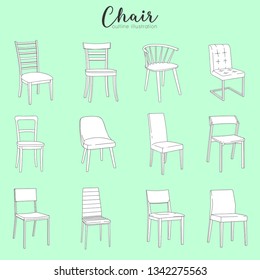 Dining Chair Furniture, Simple Outline Illustration, Isolated Clip Art Vector