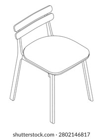 Dining chair - hand drawn isometric black and white vector illustration.
