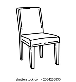 Dining Chair Part of Furniture and Home Decoration Hand Drawn Icon Set Vector.