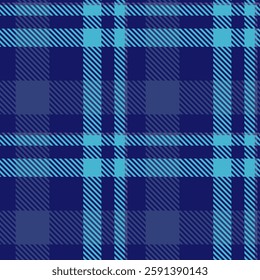 Dining check fabric background, pride plaid tartan texture. Trend textile seamless vector pattern in blue and cyan colors palette.