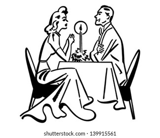 Dining Couple - Retro Clip Art Illustration